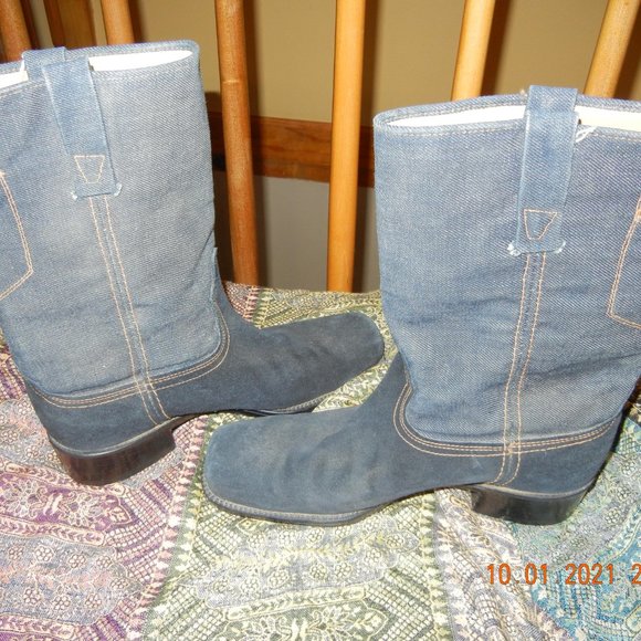 Vintage Western Boho Chic Hippie Suede & Denim Boots sz 8D(wmbt9) main image 12
